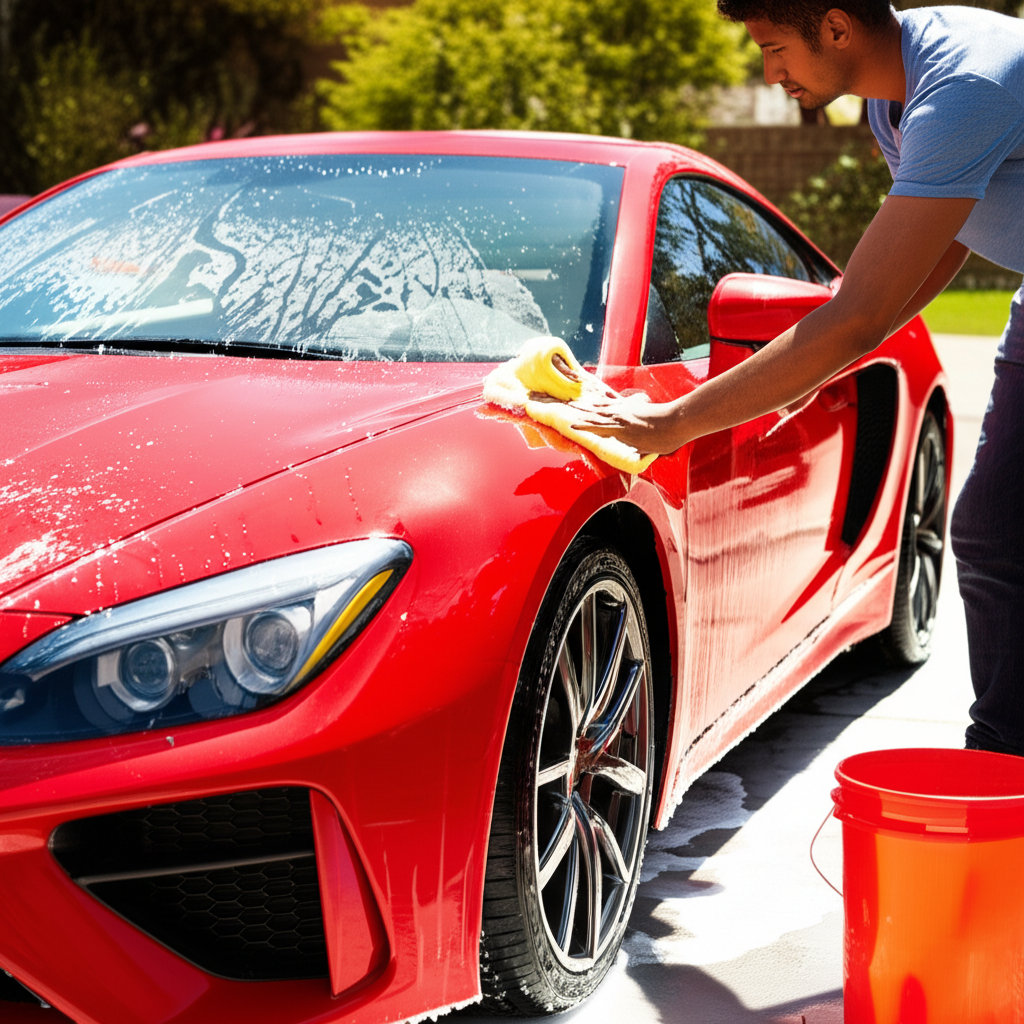 Car being hand washed