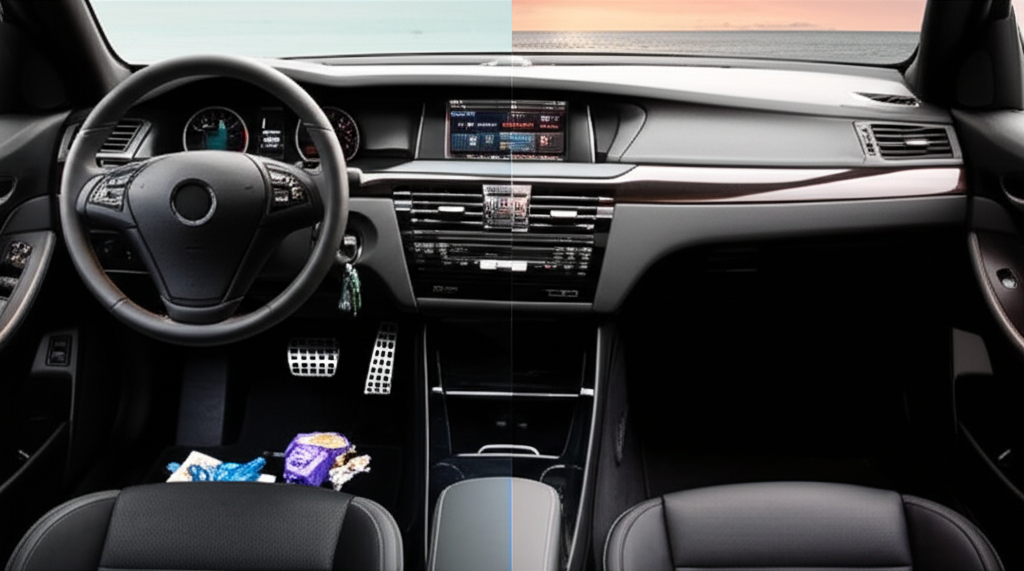 Car interior before and after